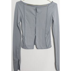 Gray Keyhole Cutout Long Sleeve Lettuce Edge Top - Large